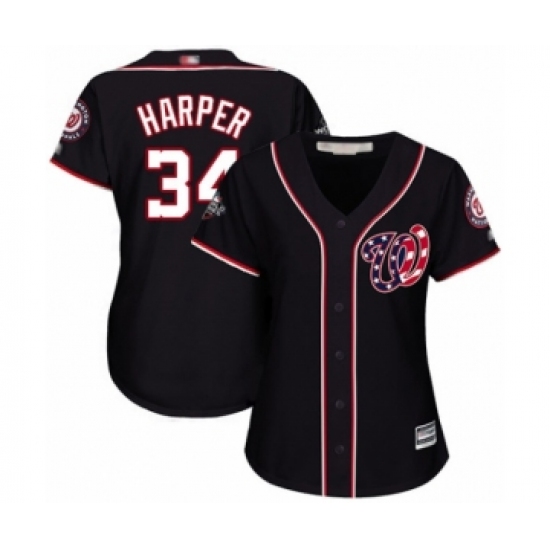 Women's Washington Nationals #34 Bryce Harper Authentic Navy Blue Alternate 2 Cool Base 2019 World Series Bound Baseball Jersey - Ujersey