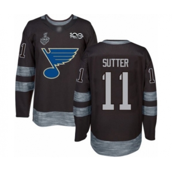 Men's St. Louis Blues #11 Brian Sutter Authentic Black 1917-2017 100th Anniversary 2019 Stanley Cup Final Bound Hockey Jersey - Ujersey
