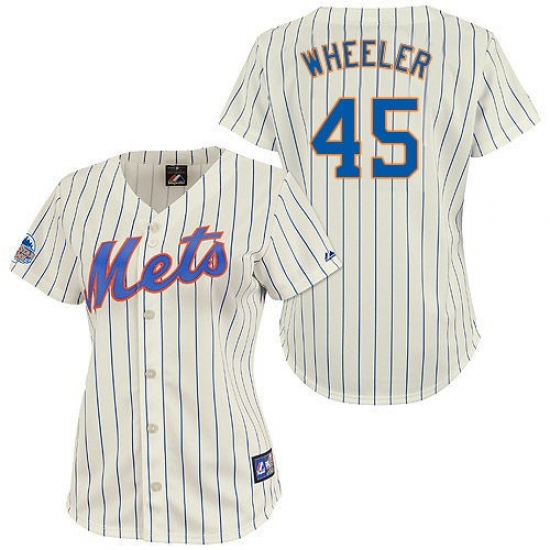 Women's Majestic New York Mets #45 Zack Wheeler Replica Cream/Blue Strip MLB Jersey - Ujersey