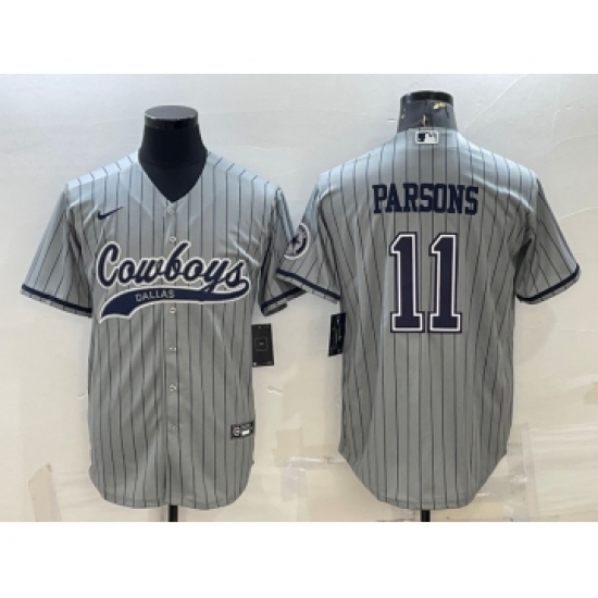 Men's Dallas Cowboys #11 Micah Parsons Grey With Patch Cool Base Stitched Baseball Jersey - Ujersey