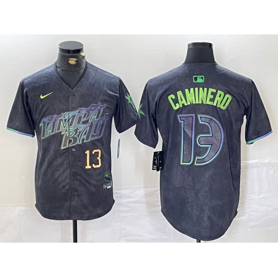 Men's Tampa Bay Rays #13 Junior Caminero Number Charcoal 2024 City Connect Limited Stitched Jerseys - Ujersey