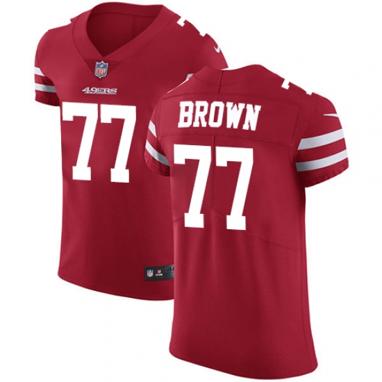 Men's Nike San Francisco 49ers #77 Trent Brown Red Team Color Vapor Untouchable Elite Player NFL Jersey - Ujersey