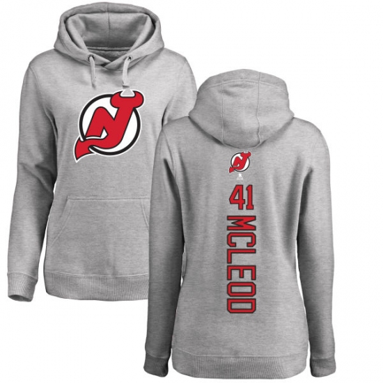 NHL Women's Adidas New Jersey Devils #41 Michael McLeod Ash Backer Pullover Hoodie - ujerseystore