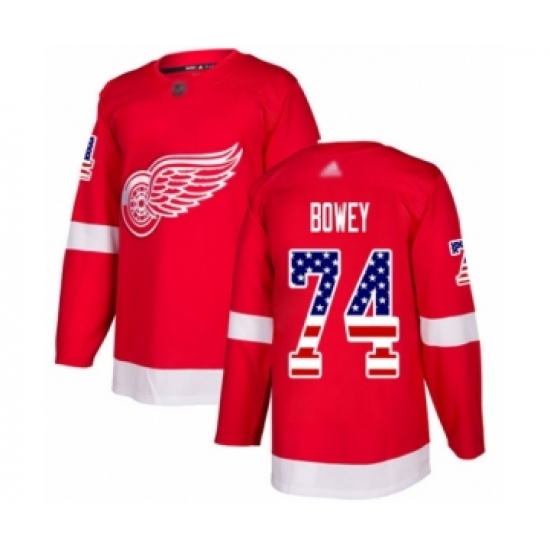 Men's Detroit Red Wings #74 Madison Bowey Authentic Red USA Flag Fashion Hockey Jersey - Ujersey