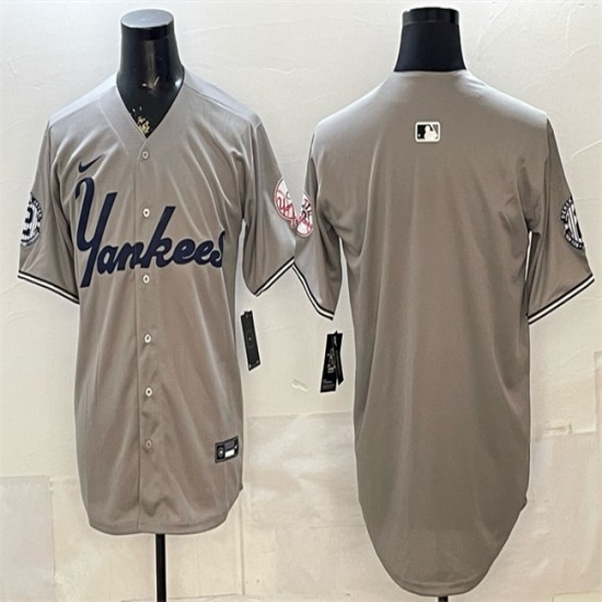 Men's New York Yankees Blank Grey With Patch Limited Stitched Baseball Jersey - Ujersey