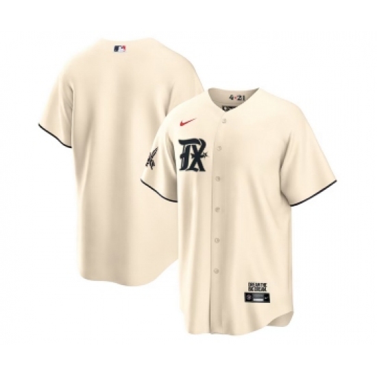 Men's Texas Rangers Blank Cream 2023 City Connect Cool Base Stitched Baseball Jersey - Ujersey