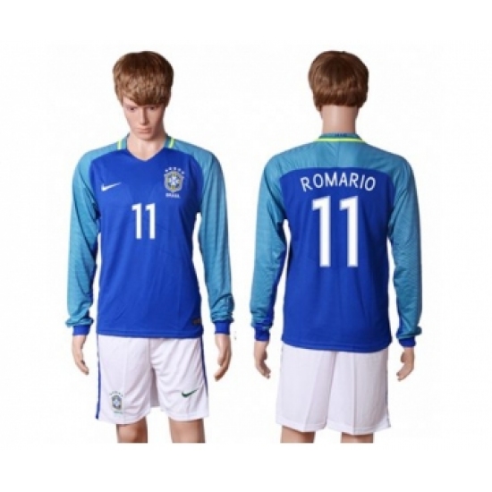 Brazil #11 Romario Away Long Sleeves Soccer Country Jersey
