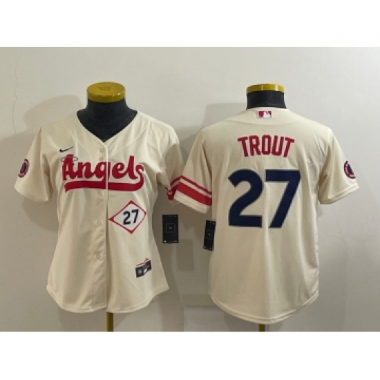 Women's Los Angeles Angels #27 Mike Trout Number Cream 2022 City Connect Cool Base Stitched Jersey - Ujersey