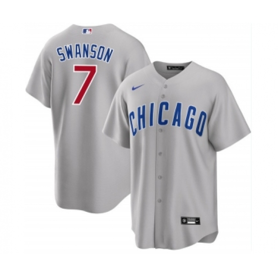 Men's Nike Chicago Cubs #7 Dansby Swanson Gray Cool Base Stitched Baseball Jersey - Ujersey