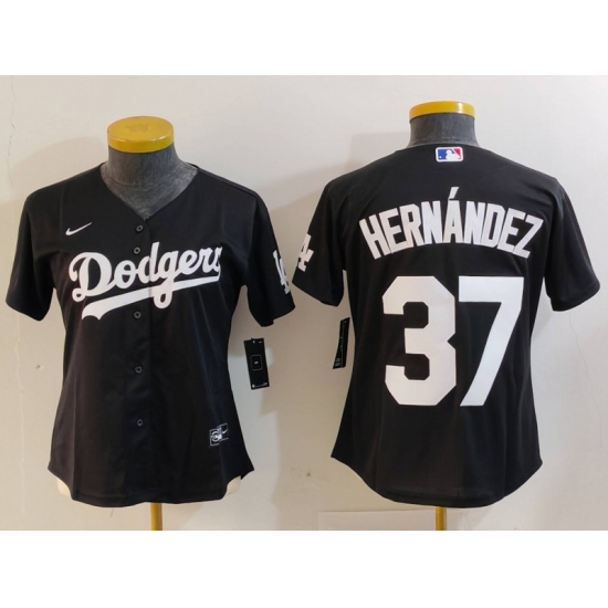 Women's Los Angeles Dodgers #37 Teoscar Hernandez Black Cool Base Stitched Jersey - Ujersey