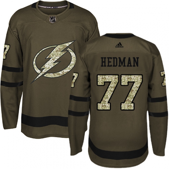 Men's Adidas Tampa Bay Lightning #77 Victor Hedman Authentic Green Salute to Service NHL Jersey - Ujersey