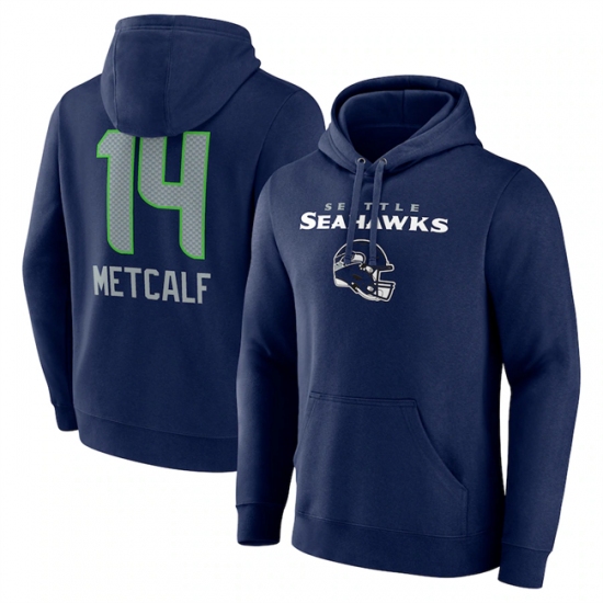 Men's Seattle Seahawks #14 DK Metcalf Navy Team Wordmark Player Name & Number Pullover Hoodie - Ujersey