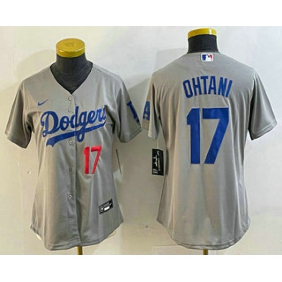 Women's Los Angeles Dodgers #17 Shohei Ohtani Number Grey Cool Base Stitched Jersey