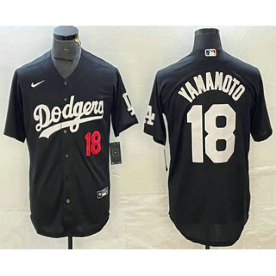 Men's Los Angeles Dodgers #18 Yoshinobu Yamamoto Number Black Stitched Cool Base Nike Jersey - Ujersey