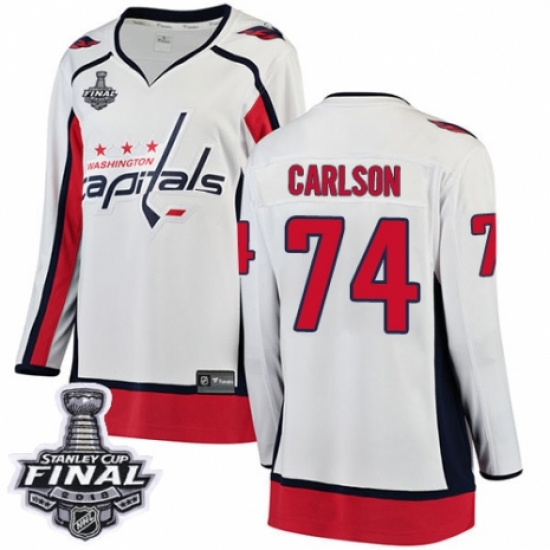 Women's Washington Capitals #74 John Carlson Fanatics Branded White Away Breakaway 2018 Stanley Cup Final NHL Jersey - Ujersey