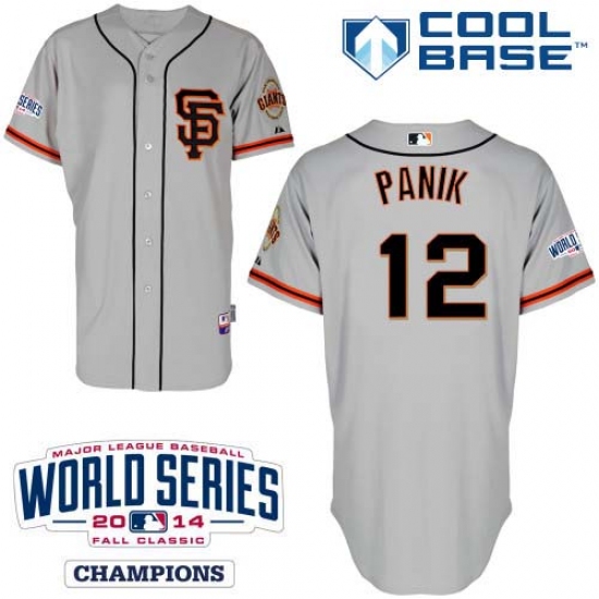 Youth Majestic San Francisco Giants #12 Joe Panik Replica Grey Road 2 Cool Base w/2014 World Series Patch MLB Jersey - Ujersey