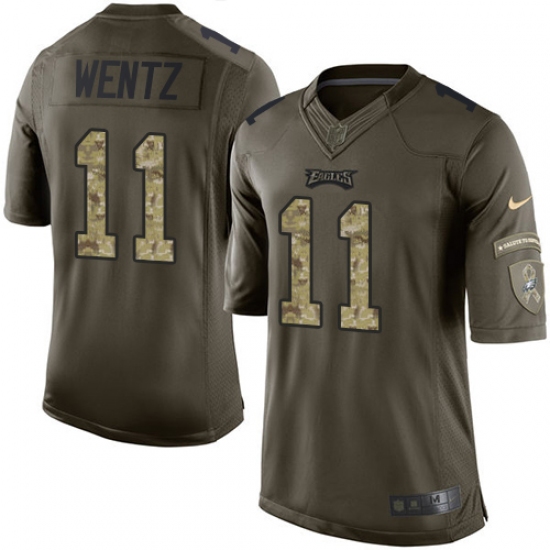 Men's Nike Philadelphia Eagles #11 Carson Wentz Elite Green Salute to Service NFL Jersey - Ujersey