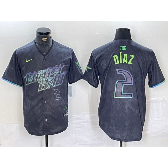 Men's Tampa Bay Rays #2 Yandy Diaz Number Charcoal 2024 City Connect Limited Stitched Jersey - Ujersey