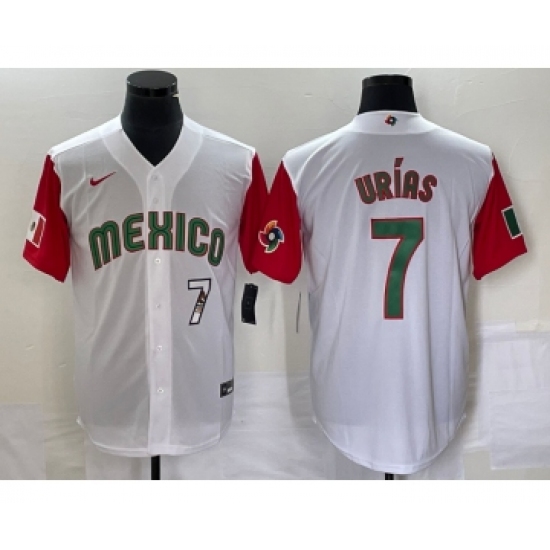 Men's Mexico Baseball #7 Julio Urias Number 2023 White Red World Classic Stitched Jersey 48
