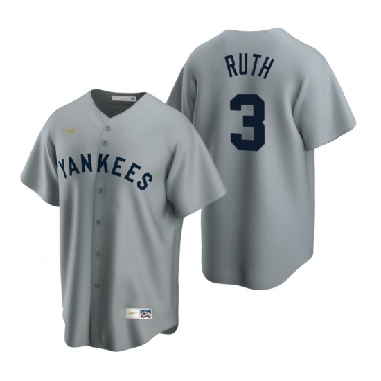 Men's Nike New York Yankees #3 Babe Ruth Gray Cooperstown Collection Road Stitched Baseball Jersey - Ujersey