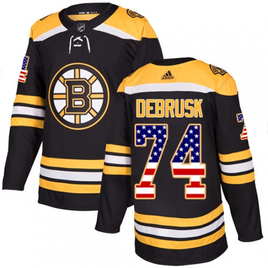 Youth Adidas Boston Bruins #74 Jake DeBrusk Authentic Black USA Flag Fashion NHL Jersey - Ujersey