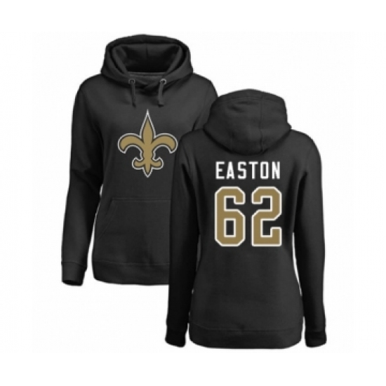 Football Women's New Orleans Saints #62 Nick Easton Black Name & Number Logo Pullover Hoodie - Ujersey