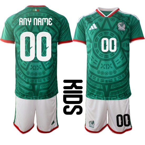 Youth Mexico Custom Any Name And Number National Team FIFA x World Cup 2026 Home Green On Field Kids Jersey - Ujersey