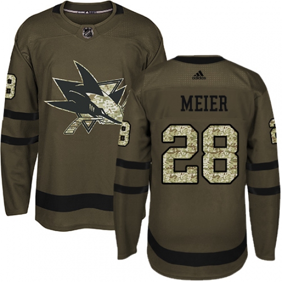 Youth Adidas San Jose Sharks #28 Timo Meier Authentic Green Salute to Service NHL Jersey