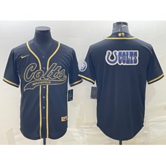 Men's Indianapolis Colts Black Gold Team Big Logo With Patch Cool Base Stitched Baseball Jersey - Ujersey