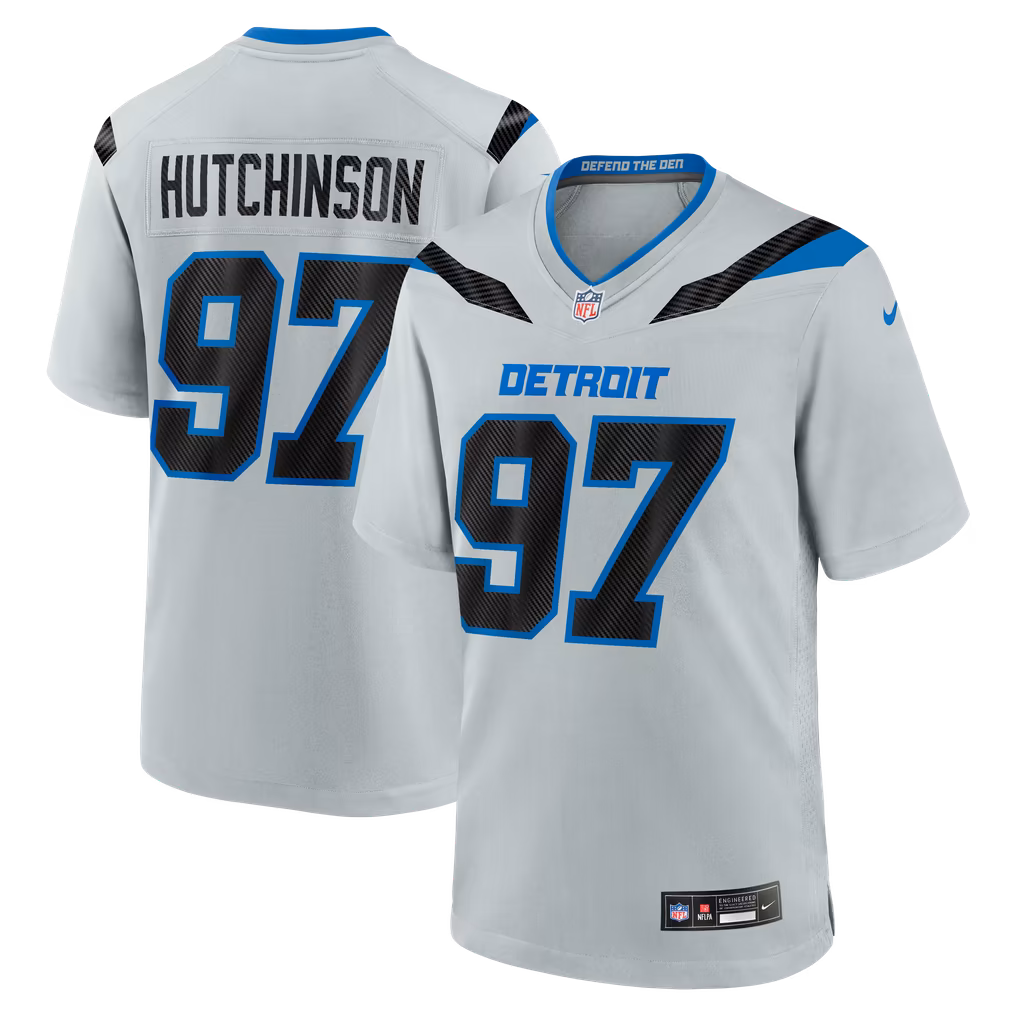 Men's Detroit Lions Aidan Hutchinson Nike Silver 2026 Rivalries Collection Game Jersey - Ujersey