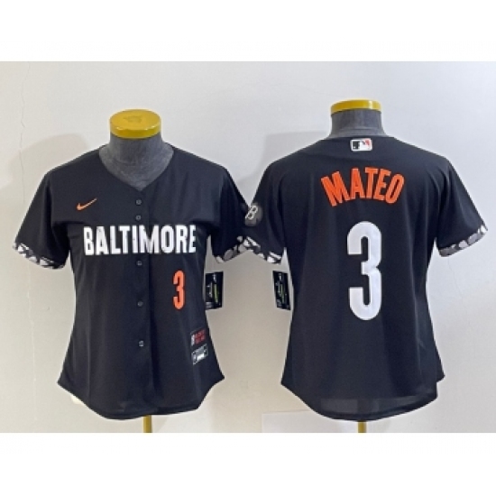Women's Baltimore Orioles #3 Jorge Mateo Number Black 2023 City Connect Cool Base Stitched Jersey 2