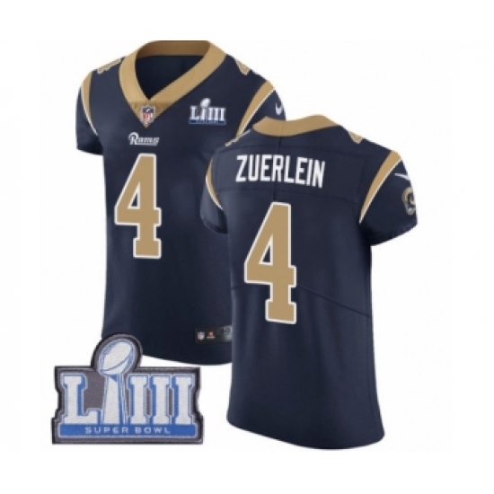 Men's Nike Los Angeles Rams #4 Greg Zuerlein Navy Blue Team Color Vapor Untouchable Elite Player Super Bowl LIII Bound NFL Jersey - Ujersey