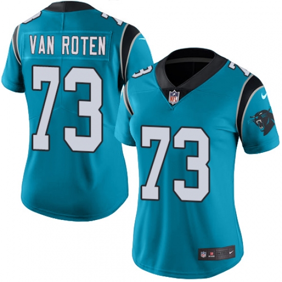 Women's Nike Carolina Panthers #73 Greg Van Roten Limited Blue Rush Vapor Untouchable NFL Jersey - Ujersey