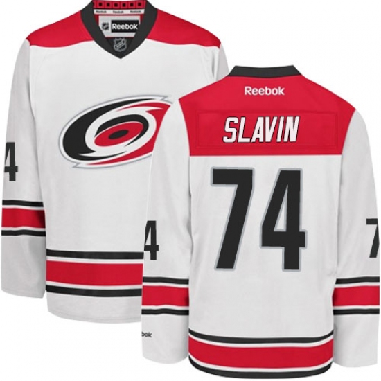 Women's Reebok Carolina Hurricanes #74 Jaccob Slavin Authentic White Away NHL Jersey - Ujersey