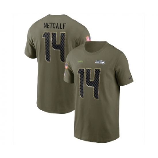 Men's Seattle Seahawks #14 DK Metcalf 2022 Olive Salute to Service T-Shirt - Ujersey