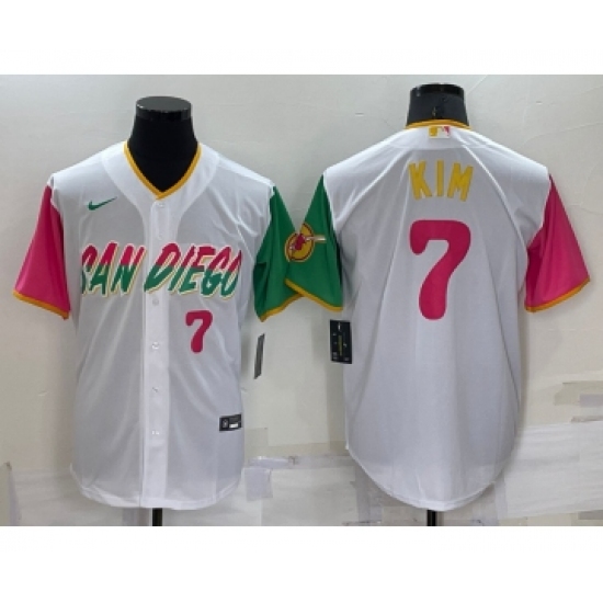 Men's San Diego Padres #7 Ha Seong Kim Number White 2022 City Connect Cool Base Stitched Jersey - Ujersey
