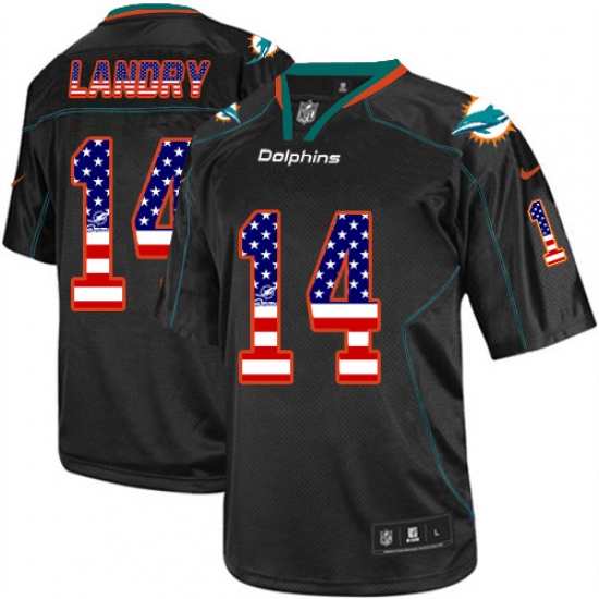 Men's Nike Miami Dolphins #14 Jarvis Landry Elite Black USA Flag Fashion NFL Jersey - Ujersey