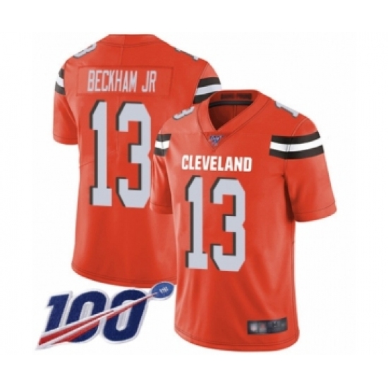 Men's Cleveland Browns #13 Odell Beckham Jr. 100th Season Orange Alternate Vapor Untouchable Limited Player Football Jersey - Ujersey