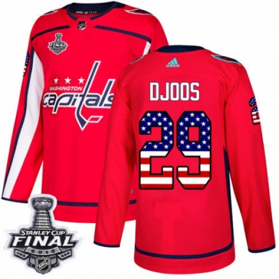Men's Adidas Washington Capitals #29 Christian Djoos Authentic Red USA Flag Fashion 2018 Stanley Cup Final NHL Jersey - Ujersey