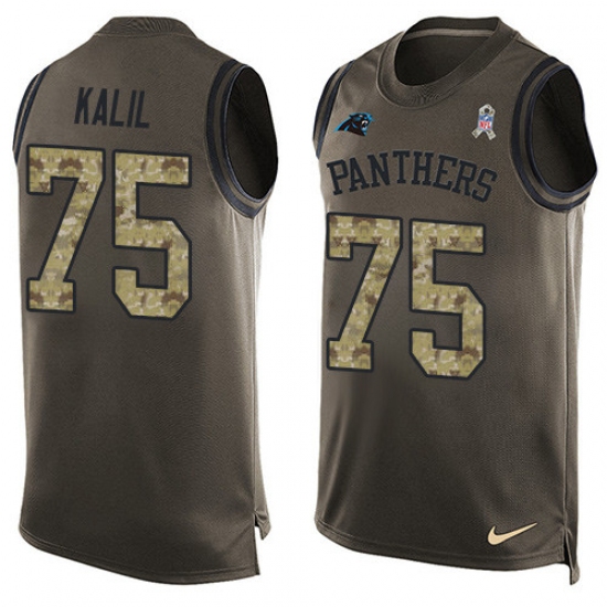 Men's Nike Carolina Panthers #75 Matt Kalil Limited Green Salute to Service Tank Top NFL Jersey - Ujersey