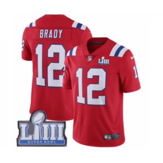Youth Nike New England Patriots #12 Tom Brady Red Alternate Vapor Untouchable Limited Player Super Bowl LIII Bound NFL Jersey - Ujersey