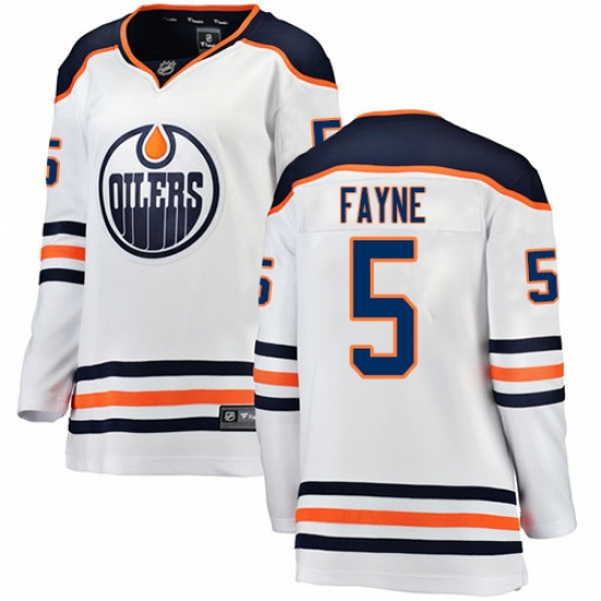 Women's Edmonton Oilers #5 Mark Fayne Authentic White Away Fanatics Branded Breakaway NHL Jersey - Ujersey