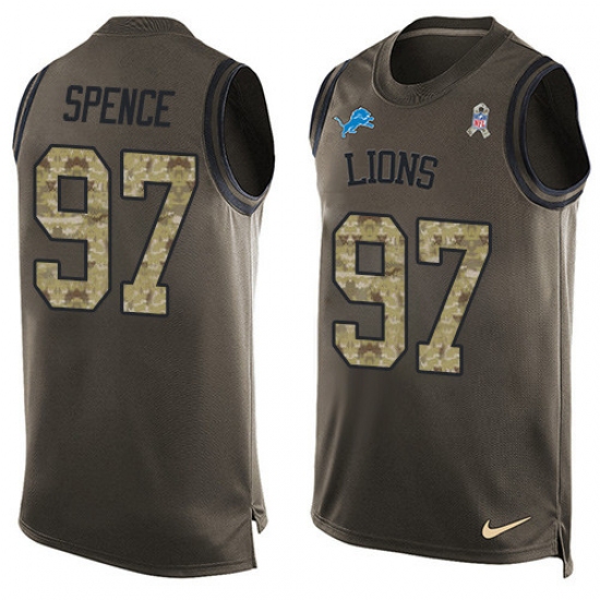 Men's Nike Detroit Lions #97 Akeem Spence Limited Green Salute to Service Tank Top NFL Jersey - Ujersey