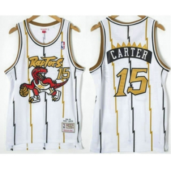Men's Toronto Raptors #15 Vince Carter 1998-99 White Gold Hardwood Classics Soul Swingman Throwback Jersey - Ujersey