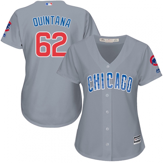 Women's Majestic Chicago Cubs #62 Jose Quintana Authentic Grey Road MLB Jersey - Ujersey