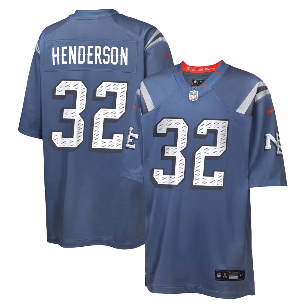 Youth New England Patriots TreVeyon Henderson Nike Blue Rivalries Collection Game Jersey - Ujersey