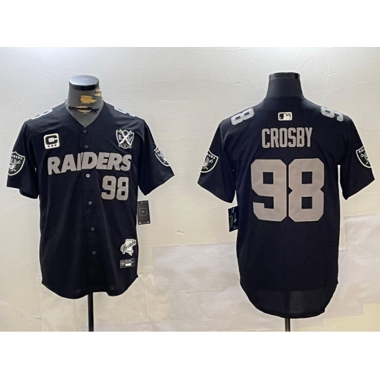 Men's Las Vegas Raiders #98 Maxx Crosby Black Nevada Silver State And 65th Stitched Baseball Jersey - Ujersey