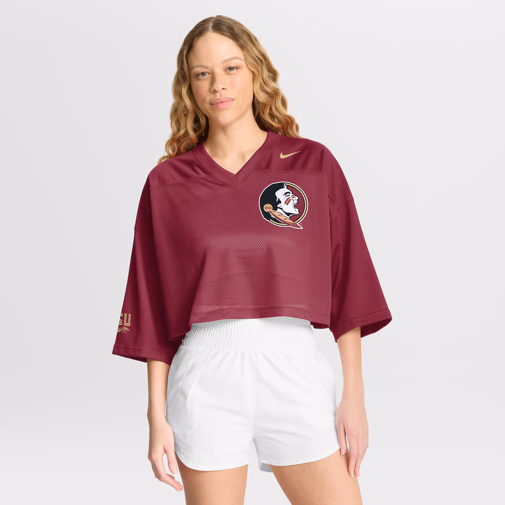 Women's Nike Garnet Florida State Seminoles Cropped Mesh Dri-FIT Fashion Jersey - Ujersey NHL