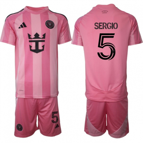 Men's Inter Miami CF #5 Sergio 25-26 Pink Home Soccer Jersey Suit - Ujersey