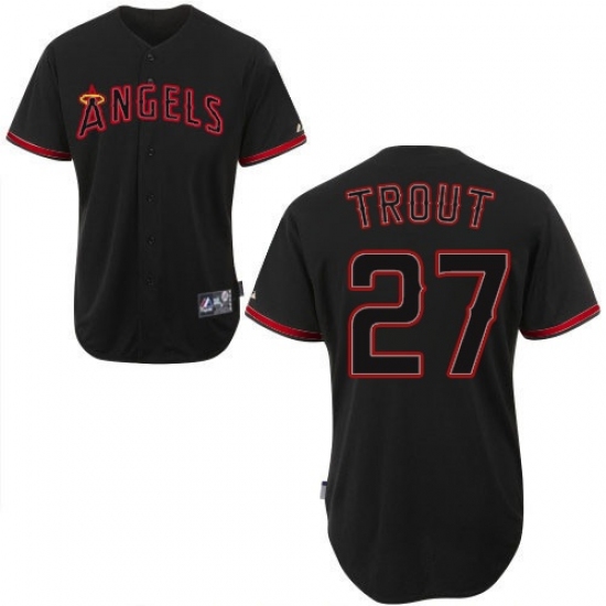 Men's Majestic Los Angeles Angels of Anaheim #27 Mike Trout Authentic Black Fashion MLB Jersey - Ujersey